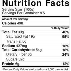 Cake GFV - Heaven Chocolate Nutrition Label